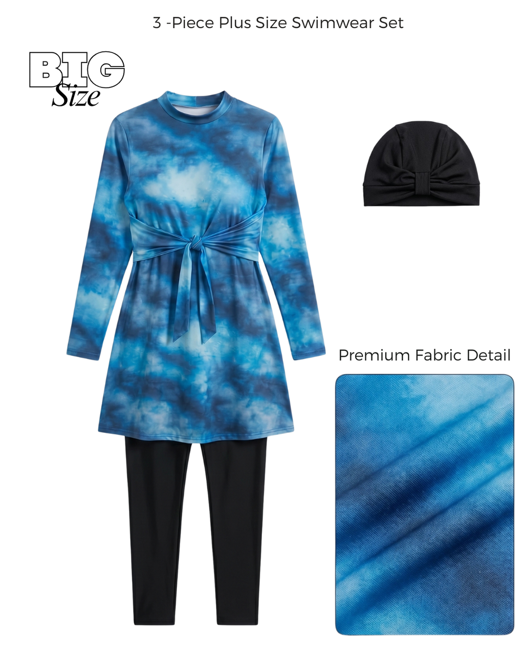 Tie-Dye 3-Piece Burkini – Plus Size