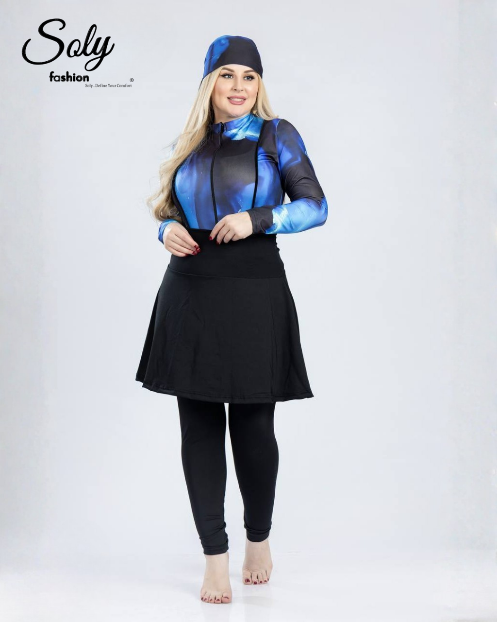 Royal Blue Nebula 5-Piece Burkini - Complete Luxury Modest Swimwear Set