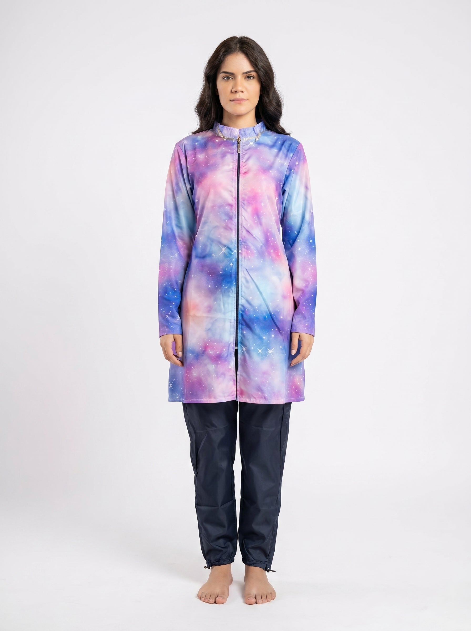 Galaxy Star 3-Piece Burkini - Modest Long Tunic Swimsuit with Adjustable Pants