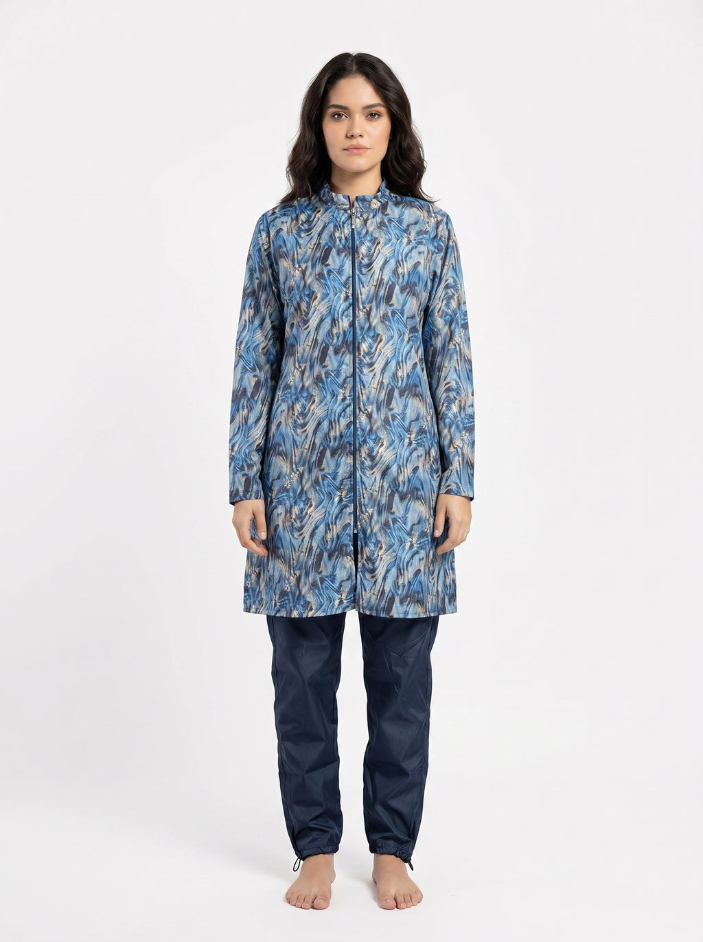 Ocean Marble 3-Piece Burkini - Modest Swimwear with Adjustable Cuffs