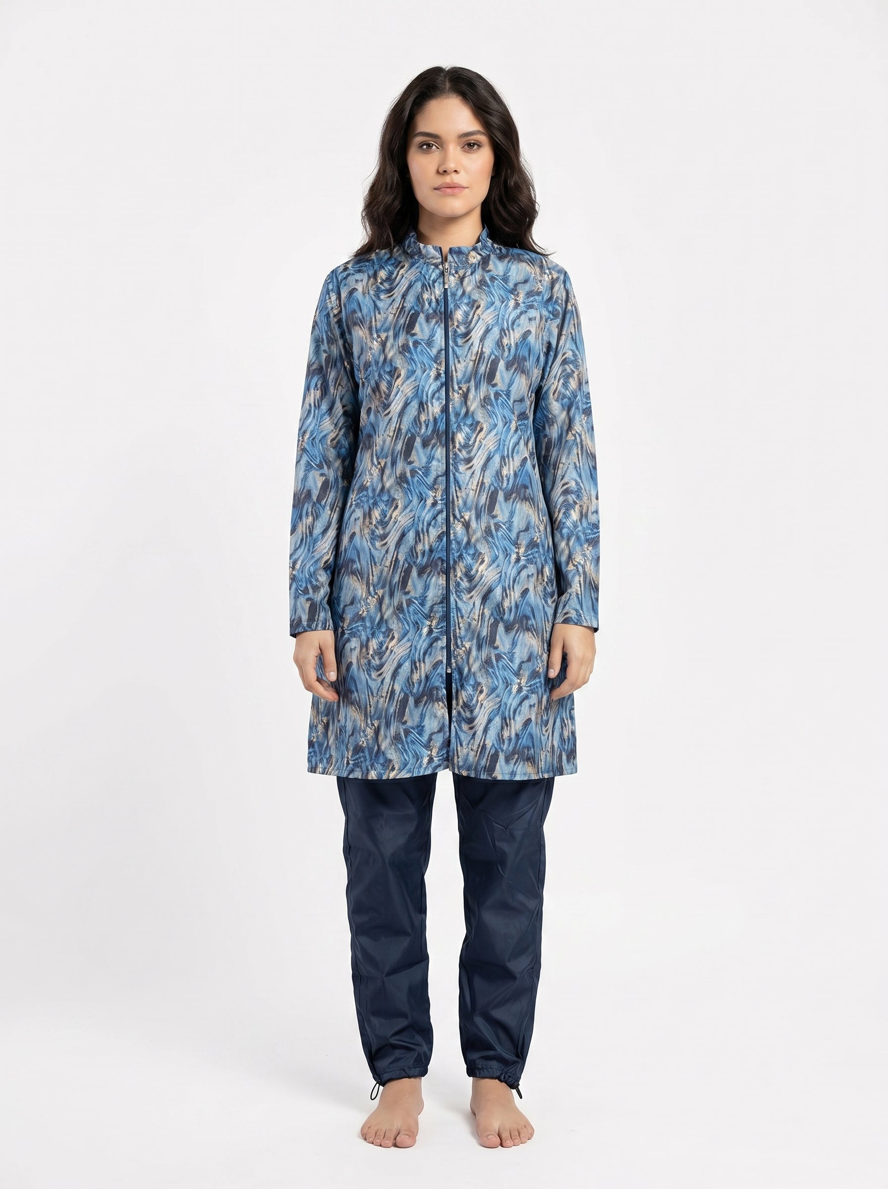 Ocean Marble 3-Piece Burkini - Modest Swimwear with Adjustable Cuffs