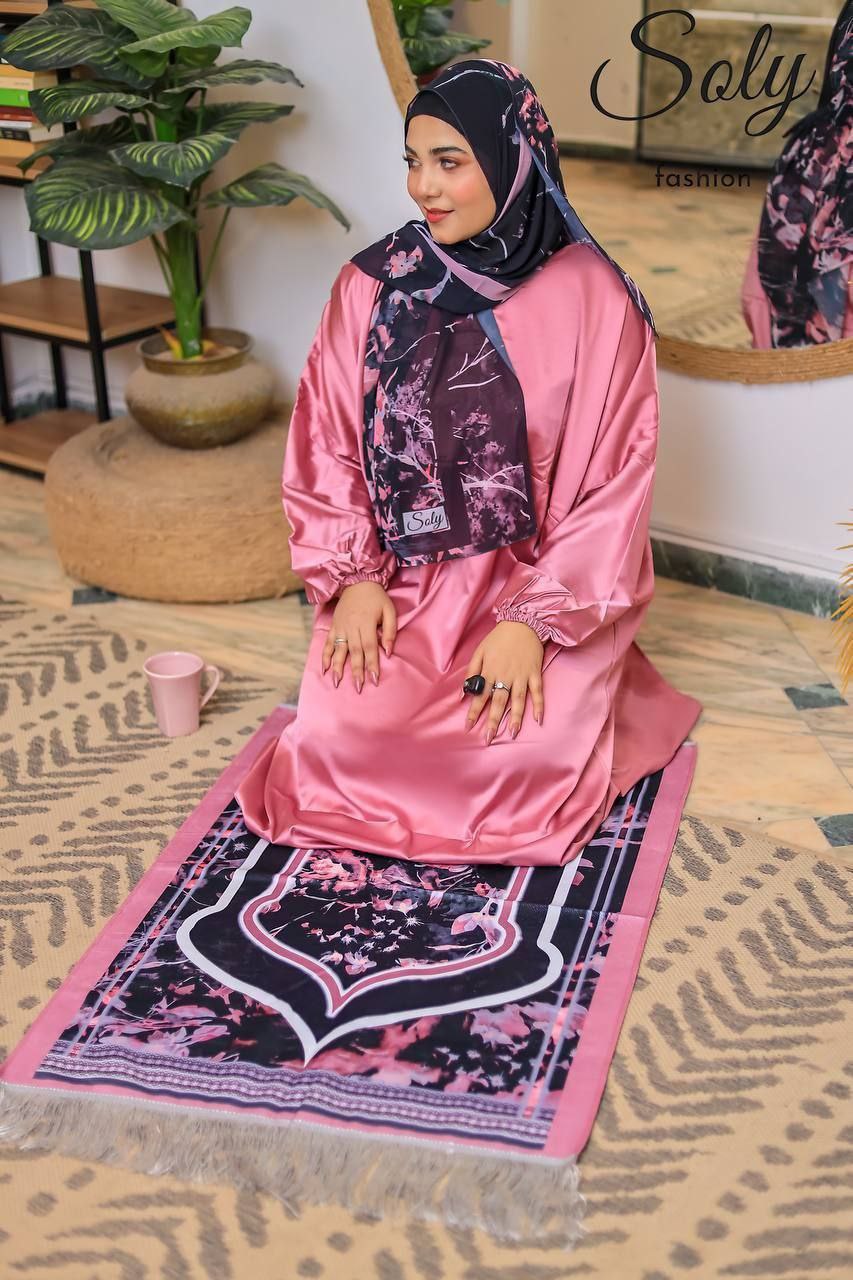 Luxury Women's Satin Abaya & Chiffon Scarf