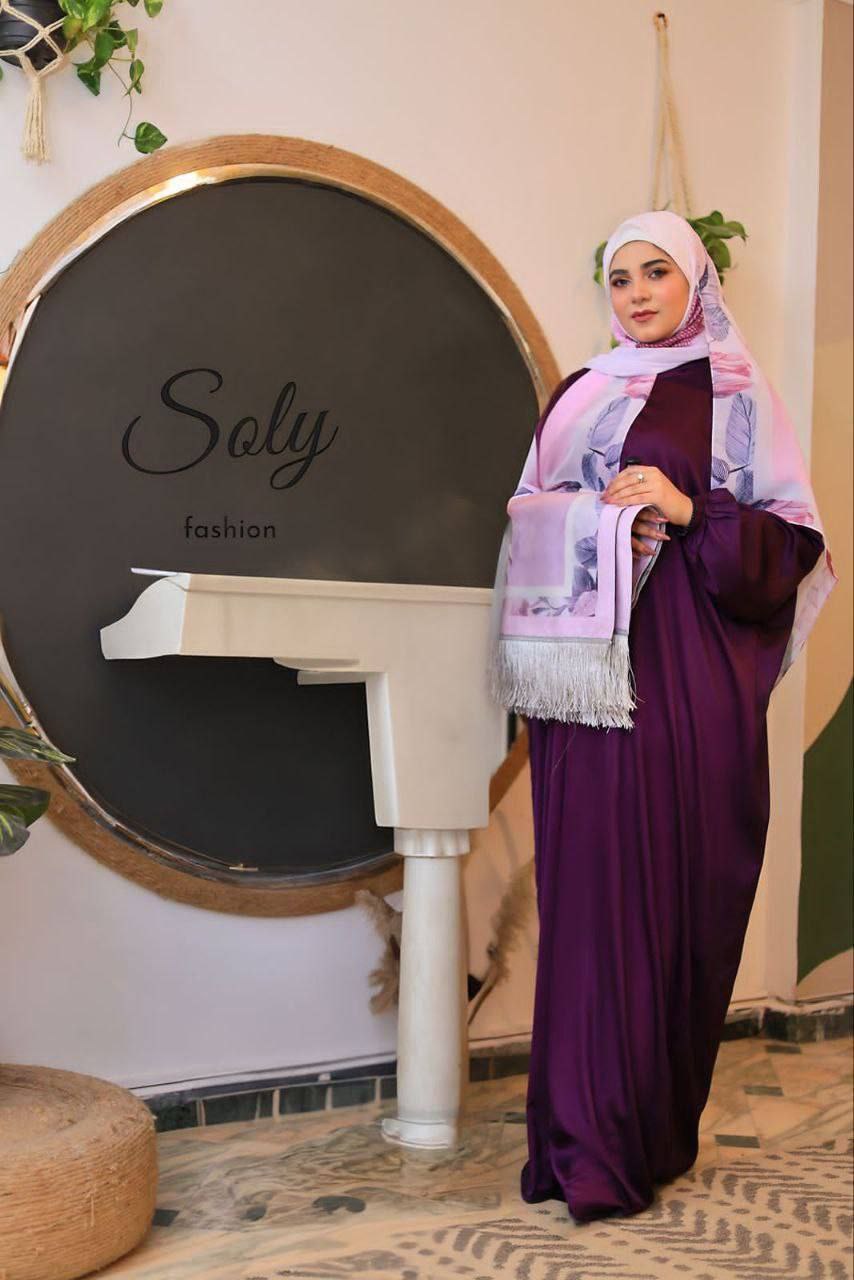 Luxury Women's Satin Abaya & Chiffon Scarf